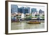 Tour Boat Passing Boat Quay, Singapore, Southeast Asia, Asia-Fraser Hall-Framed Photographic Print