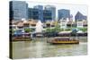 Tour Boat Passing Boat Quay, Singapore, Southeast Asia, Asia-Fraser Hall-Stretched Canvas