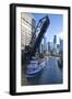 Tour Boat Passing under Raised Disused Railway Bridge on Chicago River, Chicago, Illinois, USA-Amanda Hall-Framed Photographic Print