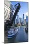 Tour Boat Passing under Raised Disused Railway Bridge on Chicago River, Chicago, Illinois, USA-Amanda Hall-Mounted Photographic Print