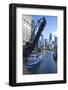 Tour Boat Passing under Raised Disused Railway Bridge on Chicago River, Chicago, Illinois, USA-Amanda Hall-Framed Photographic Print