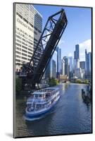 Tour Boat Passing under Raised Disused Railway Bridge on Chicago River, Chicago, Illinois, USA-Amanda Hall-Mounted Photographic Print