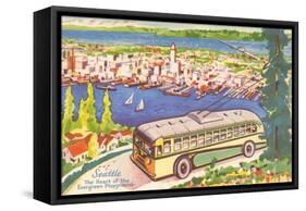 Tour Bus by Seattle, Washington, Illustration-null-Framed Stretched Canvas