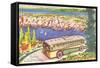 Tour Bus by Seattle, Washington, Illustration-null-Framed Stretched Canvas