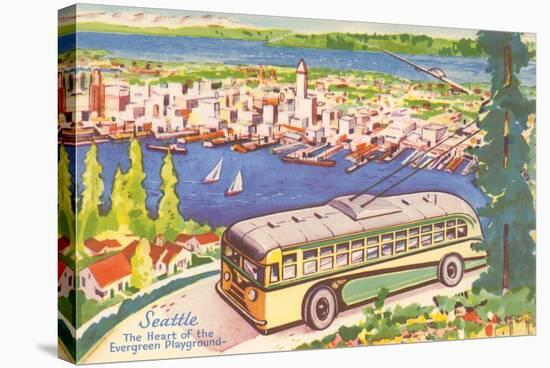 Tour Bus by Seattle, Washington, Illustration-null-Stretched Canvas