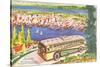 Tour Bus by Seattle, Washington, Illustration-null-Stretched Canvas