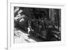 Tour Bus Under a Giant Redwood - Yosemite National Park, CA-Lantern Press-Framed Art Print