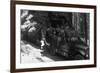 Tour Bus Under a Giant Redwood - Yosemite National Park, CA-Lantern Press-Framed Art Print