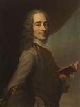 François Marie Arouet de Voltaire, dit Voltaire (1694-1778) - tenant un exemplaire de "La Henriade"-Tour Maurice Quentin de La-Framed Stretched Canvas