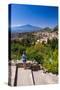 Tourist Admiring the View of Mount Etna from Teatro Greco (Greek Theatre)-Matthew Williams-Ellis-Stretched Canvas