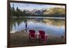 Tourist and Red Chairs by Lake Edith, Jasper National Park, UNESCO World Heritage Site, Canadian Ro-JIA JIAHE-Framed Photographic Print