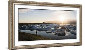 Tourist at Jokulsarlon Glacier Lagoon at Sunset, South East Iceland, Iceland, Polar Regions-Matthew Williams-Ellis-Framed Photographic Print