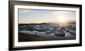 Tourist at Jokulsarlon Glacier Lagoon at Sunset, South East Iceland, Iceland, Polar Regions-Matthew Williams-Ellis-Framed Photographic Print