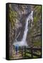 Tourist at Savica Waterfall Near Lake Bohinj, Triglav National Park, Julian Alps, Slovenia, Europe-Matthew Williams-Ellis-Framed Stretched Canvas