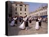 Tourist Board Folk Dancers in Lusa Square, Dubrovnik, Dalmatia, Croatia-Peter Higgins-Stretched Canvas