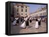 Tourist Board Folk Dancers in Lusa Square, Dubrovnik, Dalmatia, Croatia-Peter Higgins-Framed Stretched Canvas