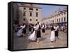 Tourist Board Folk Dancers in Lusa Square, Dubrovnik, Dalmatia, Croatia-Peter Higgins-Framed Stretched Canvas