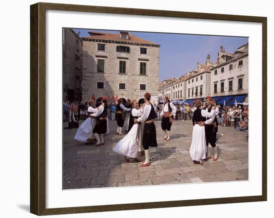 Tourist Board Folk Dancers in Lusa Square, Dubrovnik, Dalmatia, Croatia-Peter Higgins-Framed Photographic Print