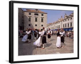 Tourist Board Folk Dancers in Lusa Square, Dubrovnik, Dalmatia, Croatia-Peter Higgins-Framed Photographic Print