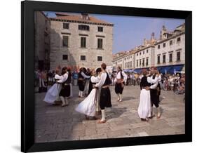 Tourist Board Folk Dancers in Lusa Square, Dubrovnik, Dalmatia, Croatia-Peter Higgins-Framed Photographic Print