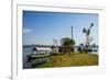 Tourist Boat Anchoring on a Little Island at the Source of the Nile-Michael-Framed Photographic Print