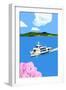 Tourist boat and cherry blossom-Hiroyuki Izutsu-Framed Giclee Print