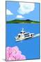 Tourist boat and cherry blossom-Hiroyuki Izutsu-Mounted Giclee Print