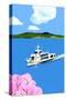 Tourist boat and cherry blossom-Hiroyuki Izutsu-Stretched Canvas