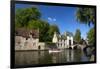 Tourist boat, at the Minnewater Lake and Begijnhof Bridge with entrance to Beguinage, Bruges, Belgi-Peter Barritt-Framed Photographic Print