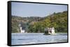Tourist Boat Cruising the Nile in Front of the Murchison Falls (Kabarega Falls) on the Nile-Michael-Framed Stretched Canvas