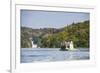 Tourist Boat Cruising the Nile in Front of the Murchison Falls (Kabarega Falls) on the Nile-Michael-Framed Photographic Print