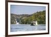 Tourist Boat Cruising the Nile in Front of the Murchison Falls (Kabarega Falls) on the Nile-Michael-Framed Photographic Print