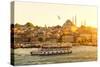 Tourist Boat Floats on the Golden Horn in Istanbul at Sunset, Turkey-Viacheslav Lopatin-Stretched Canvas