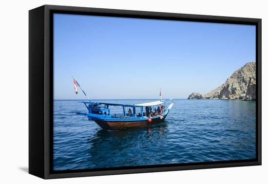 Tourist Boat in Form of a Dhow Sailing in the Khor Ash-Sham Fjord, Musandam, Oman, Middle East-Michael Runkel-Framed Stretched Canvas