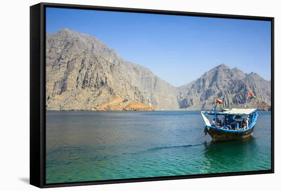 Tourist Boat in Form of a Dhow Sailing in the Khor Ash-Sham Fjord, Musandam, Oman, Middle East-Michael Runkel-Framed Stretched Canvas