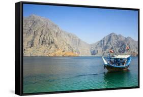 Tourist Boat in Form of a Dhow Sailing in the Khor Ash-Sham Fjord, Musandam, Oman, Middle East-Michael Runkel-Framed Stretched Canvas