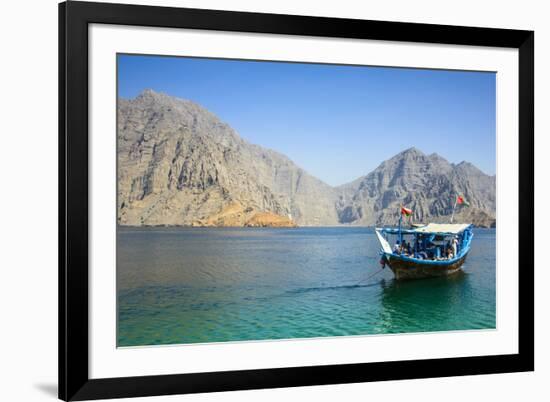 Tourist Boat in Form of a Dhow Sailing in the Khor Ash-Sham Fjord, Musandam, Oman, Middle East-Michael Runkel-Framed Photographic Print