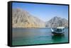 Tourist Boat in Form of a Dhow Sailing in the Khor Ash-Sham Fjord, Musandam, Oman, Middle East-Michael Runkel-Framed Stretched Canvas