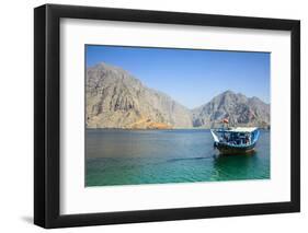 Tourist Boat in Form of a Dhow Sailing in the Khor Ash-Sham Fjord, Musandam, Oman, Middle East-Michael Runkel-Framed Photographic Print