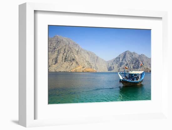 Tourist Boat in Form of a Dhow Sailing in the Khor Ash-Sham Fjord, Musandam, Oman, Middle East-Michael Runkel-Framed Photographic Print