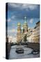 Tourist Boat in Front of the Church of the Saviour on Spilled Blood, St. Petersburg, Russia, Europe-Michael Runkel-Stretched Canvas