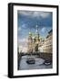 Tourist Boat in Front of the Church of the Saviour on Spilled Blood, St. Petersburg, Russia, Europe-Michael Runkel-Framed Photographic Print