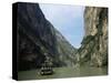 Tourist Boat in the Longmen Gorge, First of the Small Three Gorges, Yangtze Gorges, China-Tony Waltham-Stretched Canvas