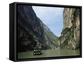 Tourist Boat in the Longmen Gorge, First of the Small Three Gorges, Yangtze Gorges, China-Tony Waltham-Framed Stretched Canvas