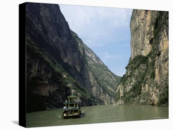 Tourist Boat in the Longmen Gorge, First of the Small Three Gorges, Yangtze Gorges, China-Tony Waltham-Stretched Canvas