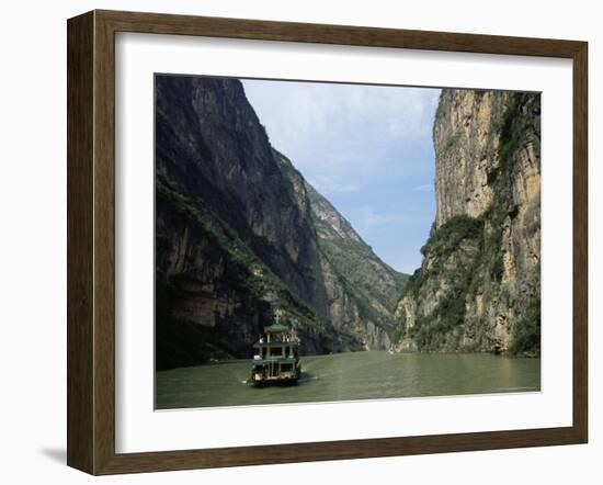 Tourist Boat in the Longmen Gorge, First of the Small Three Gorges, Yangtze Gorges, China-Tony Waltham-Framed Photographic Print