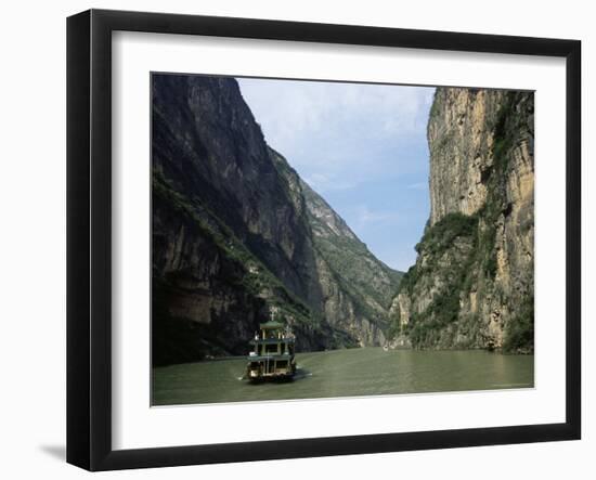 Tourist Boat in the Longmen Gorge, First of the Small Three Gorges, Yangtze Gorges, China-Tony Waltham-Framed Photographic Print