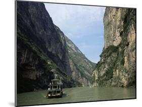 Tourist Boat in the Longmen Gorge, First of the Small Three Gorges, Yangtze Gorges, China-Tony Waltham-Mounted Photographic Print