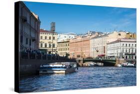 Tourist Boat on a Water Channel in the Center of St. Petersburg, Russia, Europe-Michael Runkel-Stretched Canvas