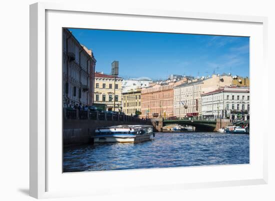 Tourist Boat on a Water Channel in the Center of St. Petersburg, Russia, Europe-Michael Runkel-Framed Photographic Print